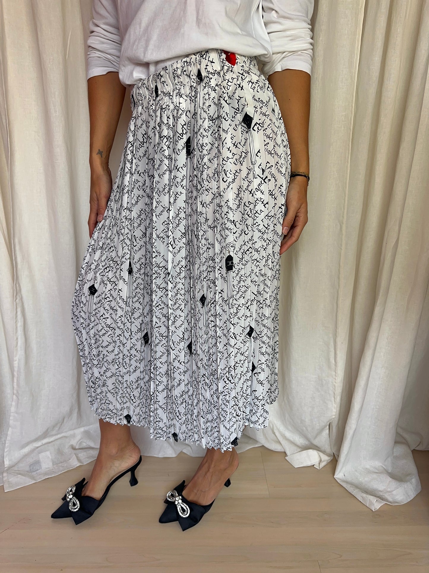 Rok Elisabetta Franchi Gonna plissé letters wit,zwart maat 40