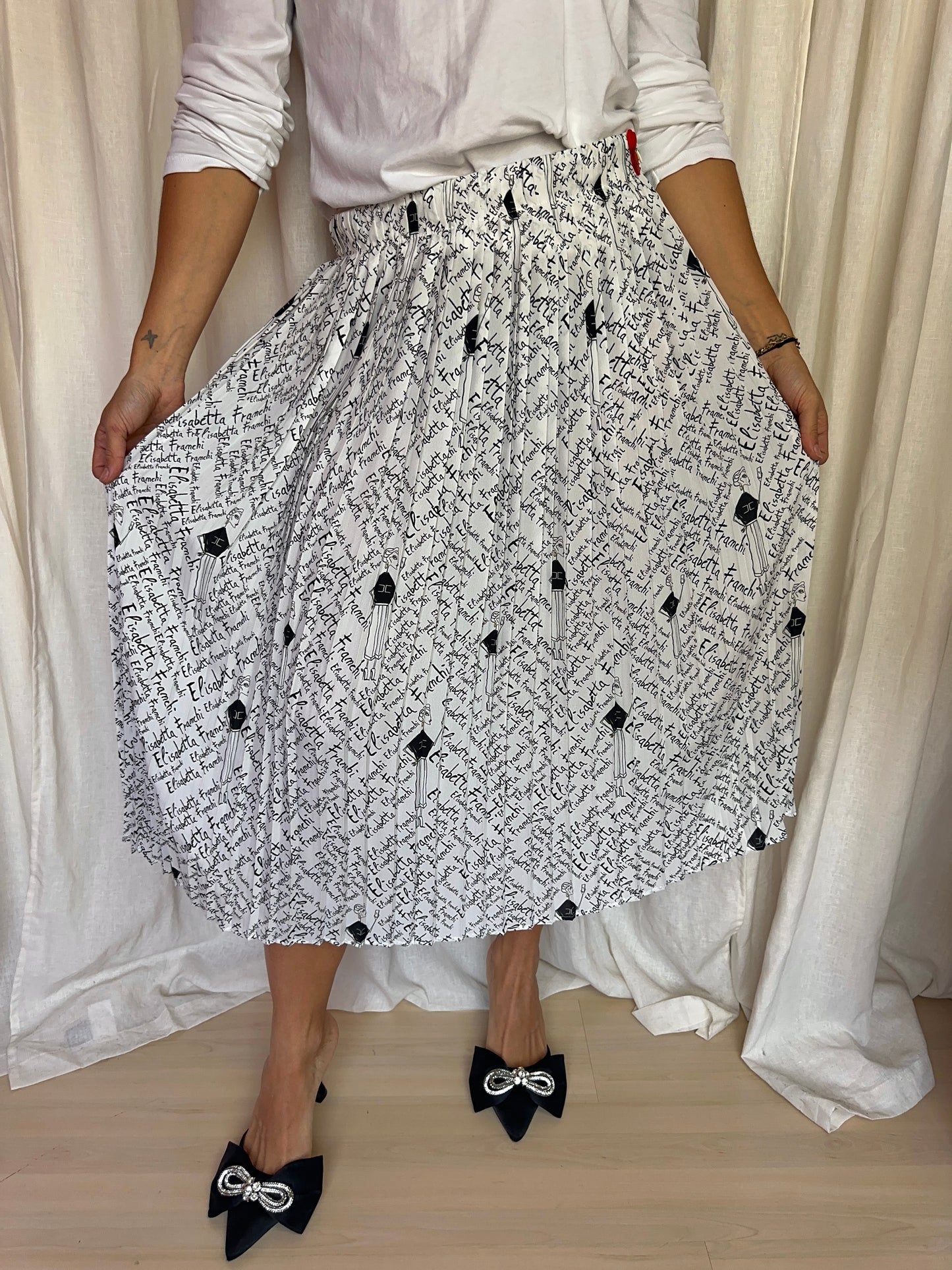 Rok Elisabetta Franchi Gonna plissé letters wit,zwart maat 40