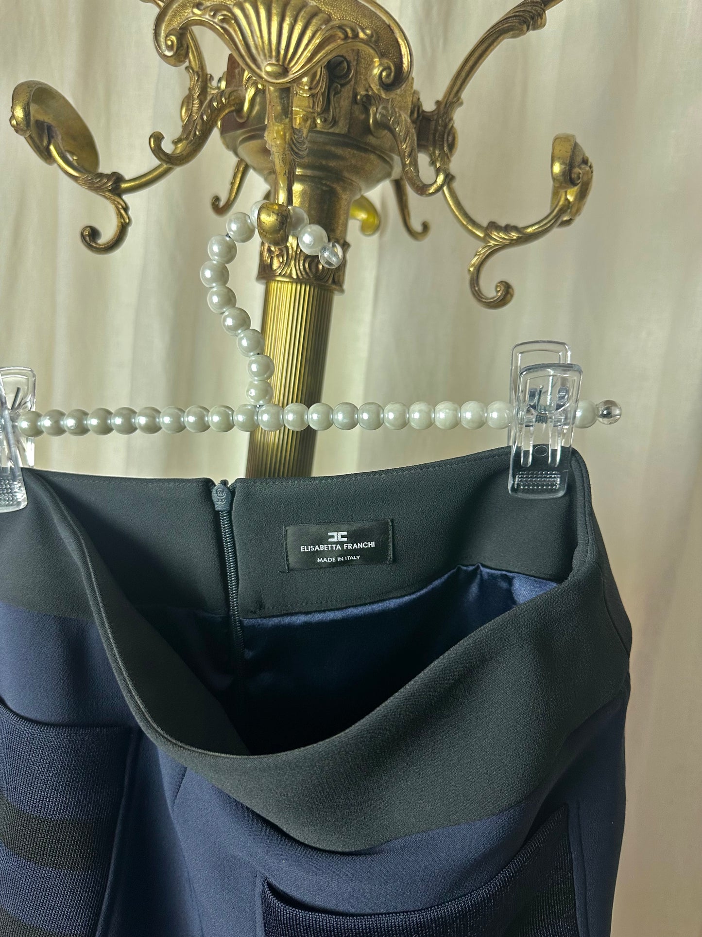 Rok Elisabetta Franchi donkerblauw/zwart italiaanse maat 46 - maat 40 (L)
