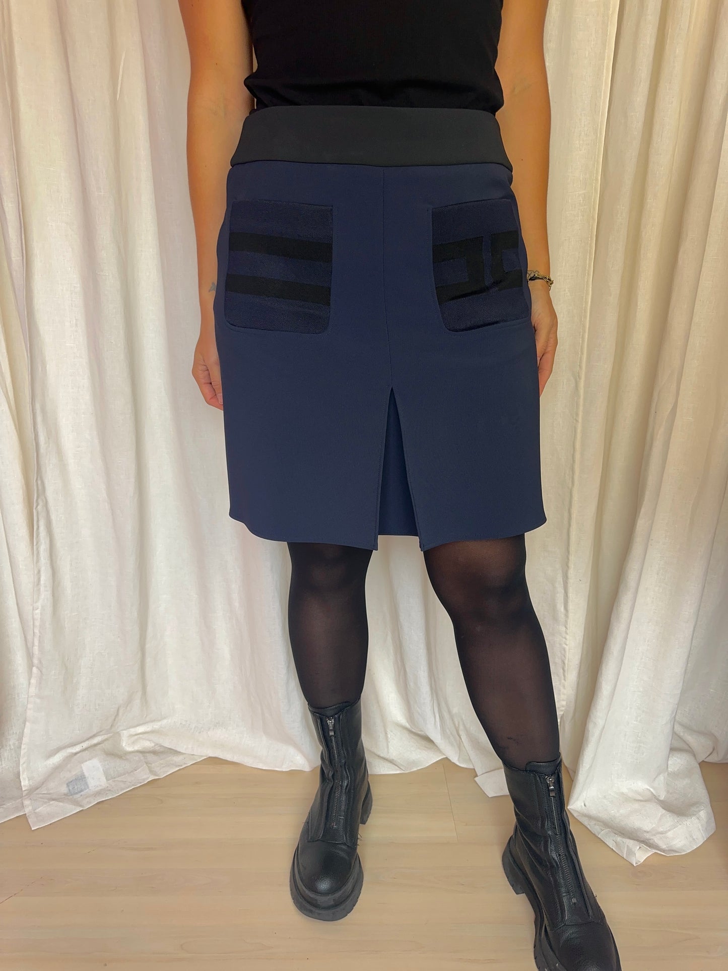 Rok Elisabetta Franchi donkerblauw/zwart italiaanse maat 46 - maat 40 (L)
