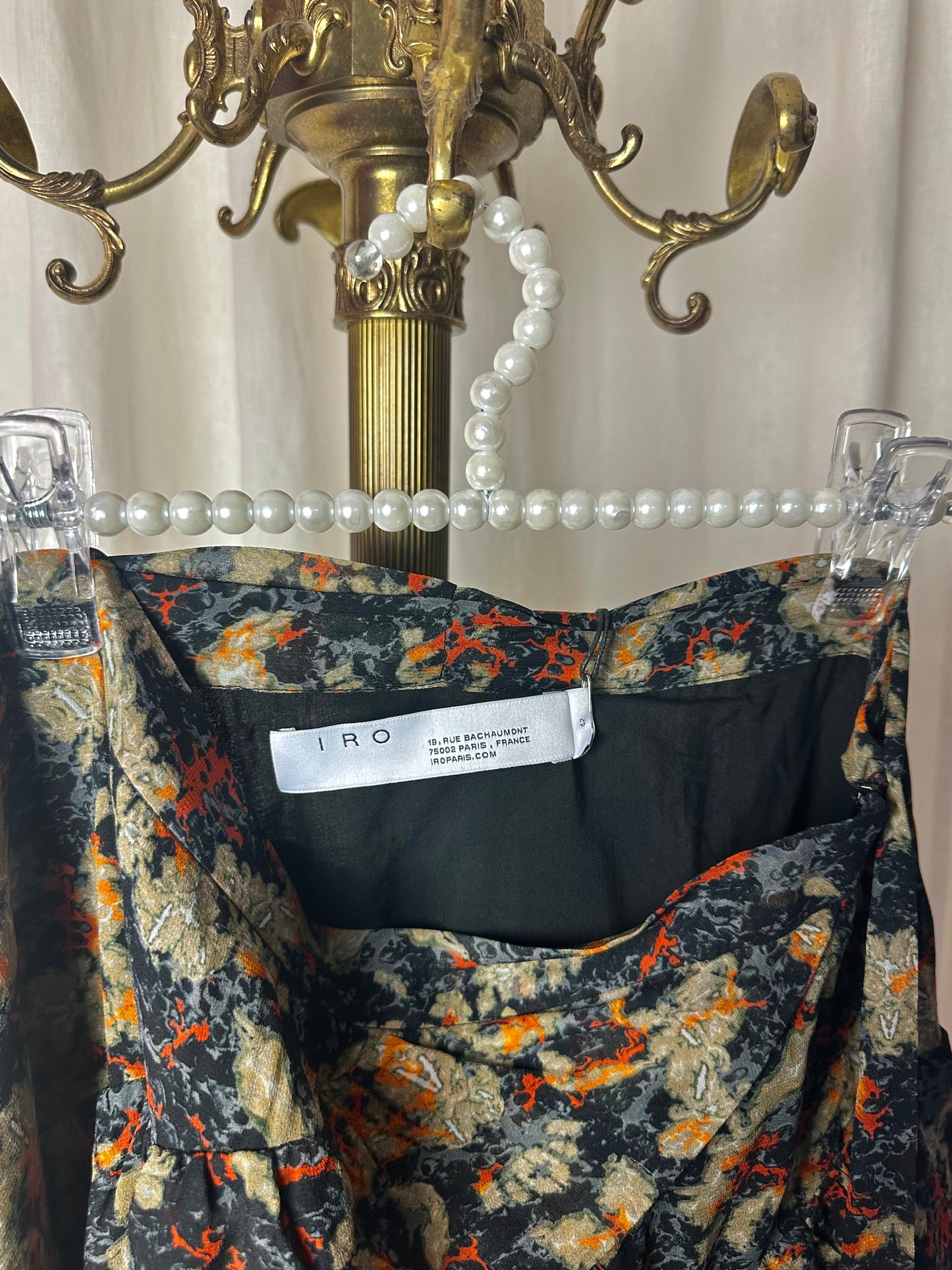 Rok IRO Leonce print ruches zwart, groen, oranje - maat 42