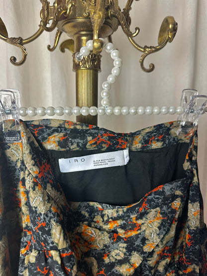 Rok IRO Leonce print ruches zwart, groen, oranje - maat 42