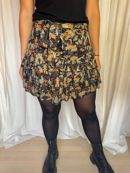 Rok IRO Leonce print ruches zwart, groen, oranje - maat 42