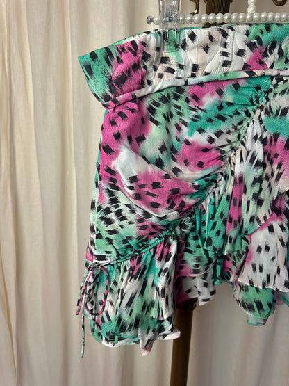 Rok IRO Louzia ruffles mintgroen,roze,wit maat 44