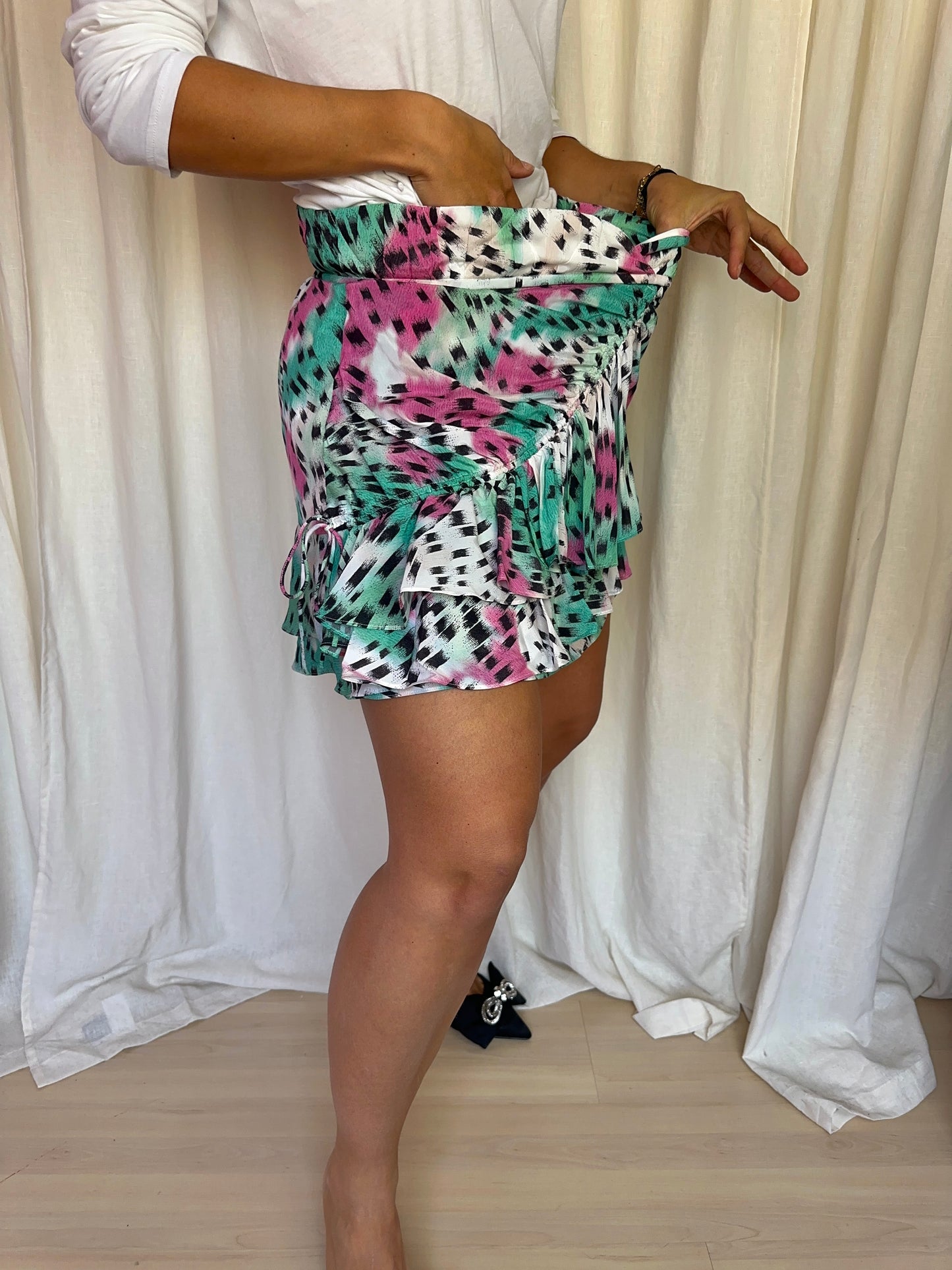 Rok IRO Louzia ruffles mintgroen,roze,wit maat 44