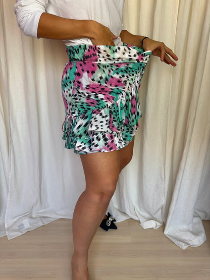 Rok IRO Louzia ruffles mintgroen,roze,wit maat 44