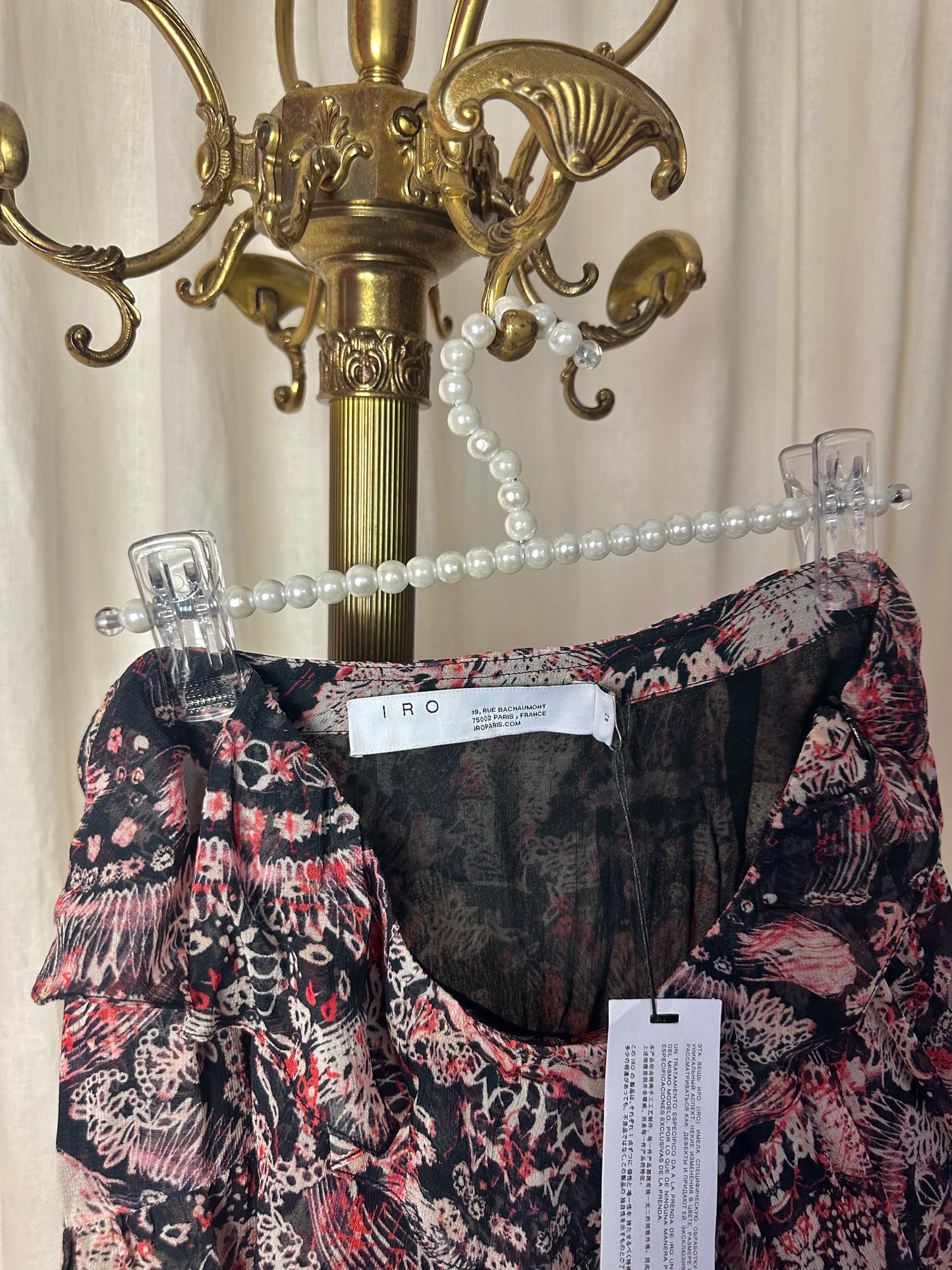 Rok IRO print zwart/ rood ruches viscose - maat 42 (XL)