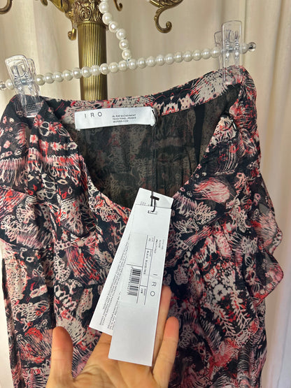Rok IRO print zwart/ rood ruches viscose - maat 42 (XL)