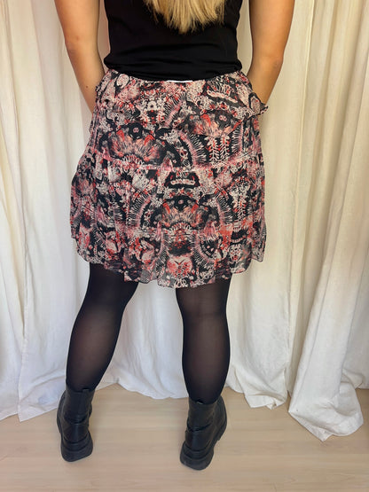 Rok IRO print zwart/ rood ruches viscose - maat 42 (XL)