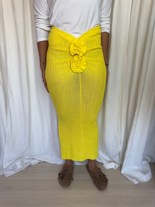 Rok Reinders rose crochet gebreid bloemen lemon yellow maat S