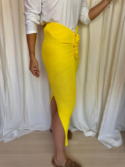 Rok Reinders rose crochet gebreid bloemen lemon yellow maat S