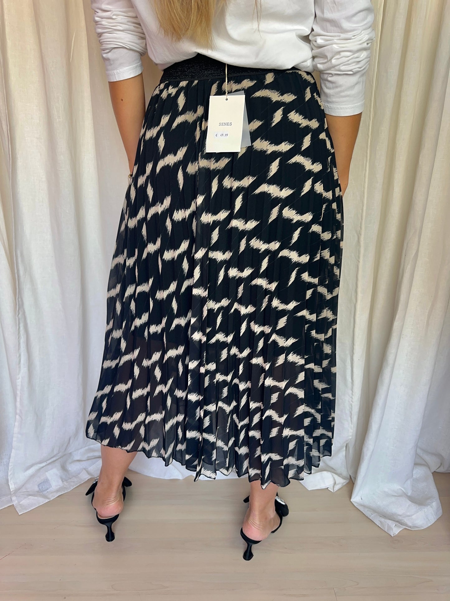 Rok Senses plissé print zwart,beige onesize