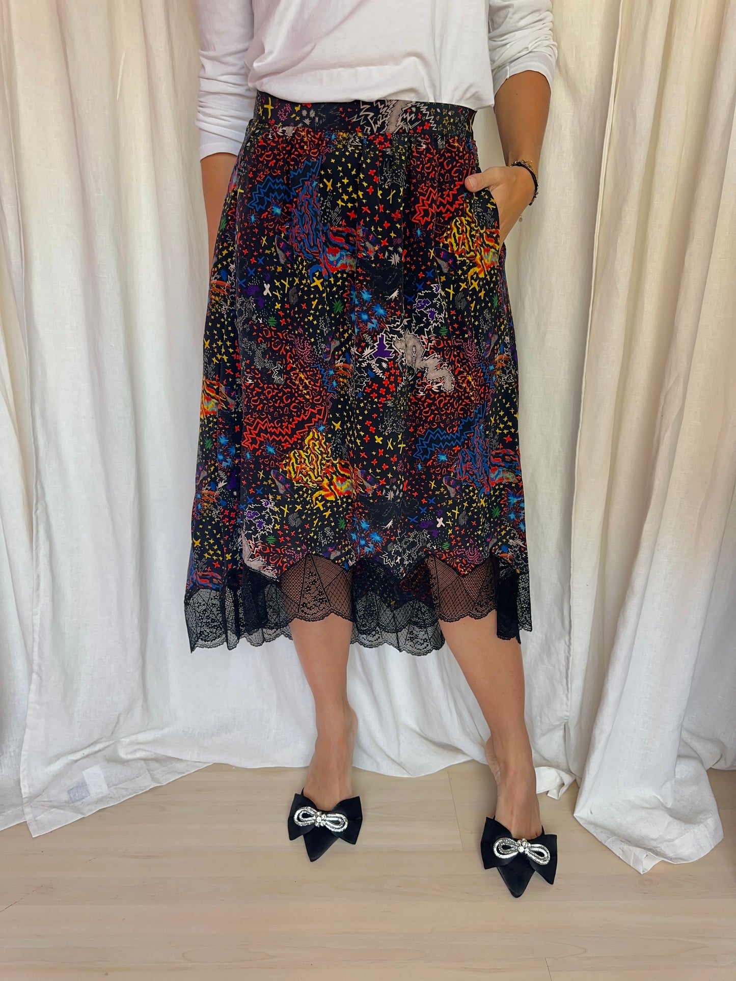 Rok Zadig&Voltaire zijde print kant zwart maat M
