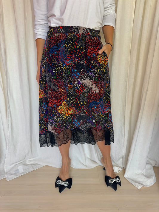 Rok Zadig&Voltaire zijde print kant zwart maat M