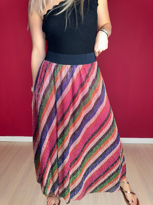 Rok ba&sh Jupe Midnight – Maat 42 – Multicolor Maxi-Rok met Glanzende Strepen