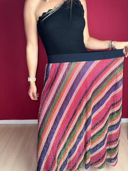 Rok ba&sh Jupe Midnight – Maat 42 – Multicolor Maxi-Rok met Glanzende Strepen