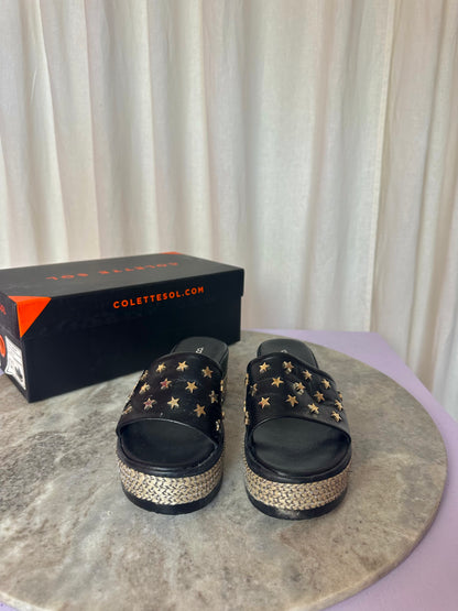 Sandalen Colette sol platform zwart touw sterren goud maat 37