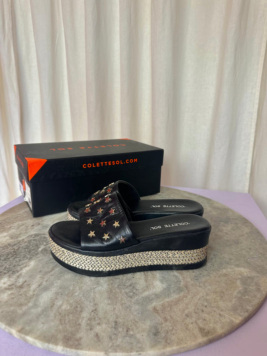 Sandalen Colette sol platform zwart touw sterren goud maat 37