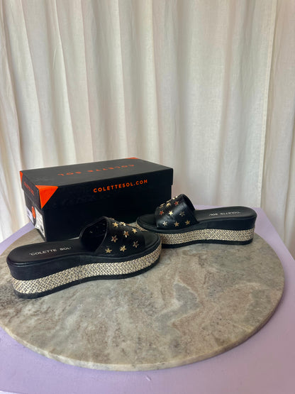 Sandalen Colette sol platform zwart touw sterren goud maat 37