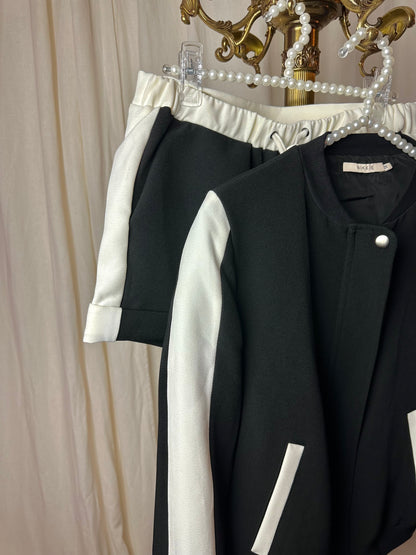 Set 2-delig Nikkie (jas + short) zwart, wit maat 38 (M)