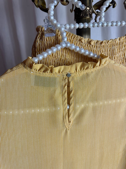 Set (Blouse Carin+Rok Tyrah) Neo Noir ruffles streep okergeel,wit maat S