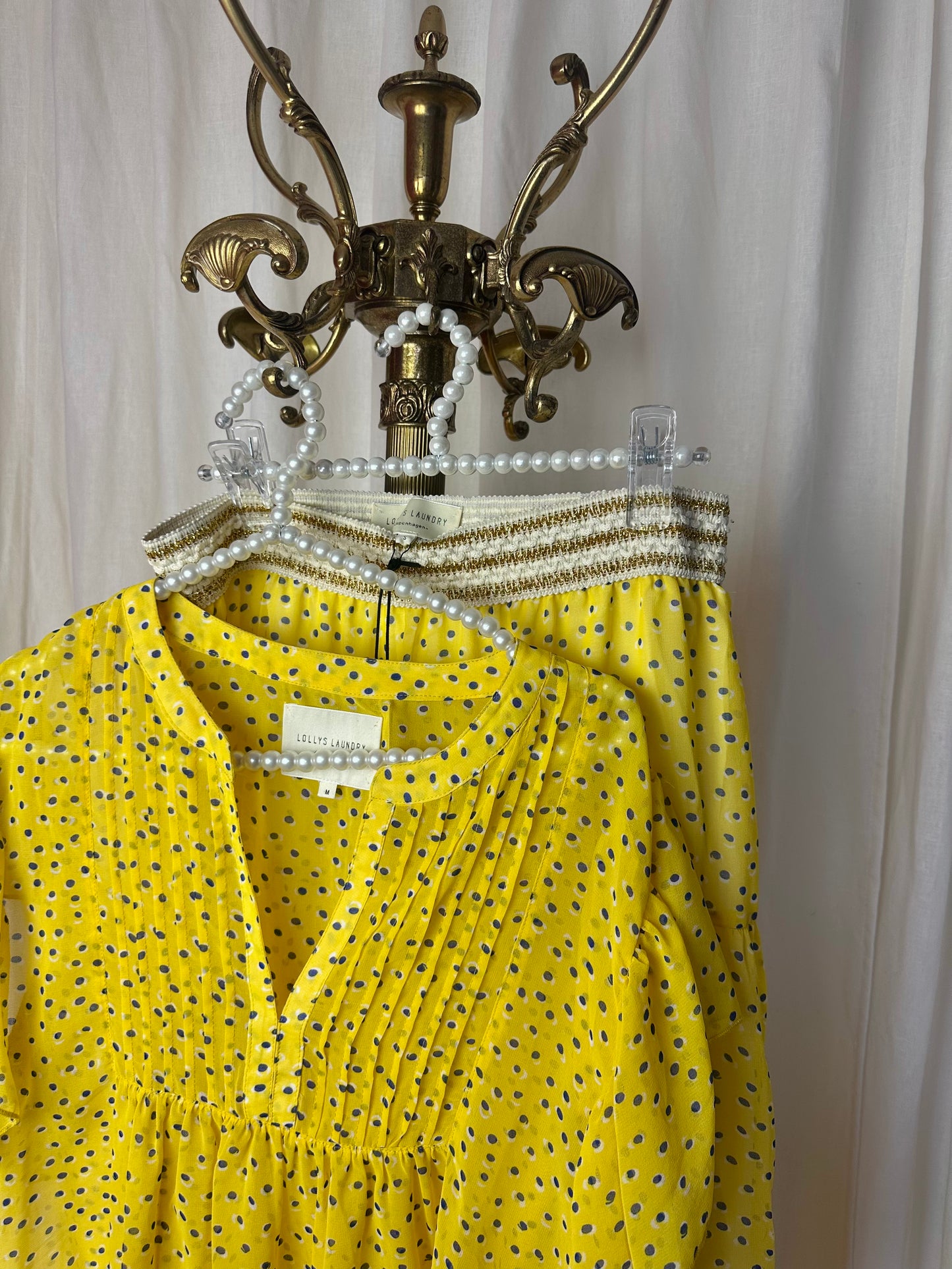 Set (Blouse Isabel+Rok Bonny maxi) Lollys Laundry stippen geel,blauw maat S/M