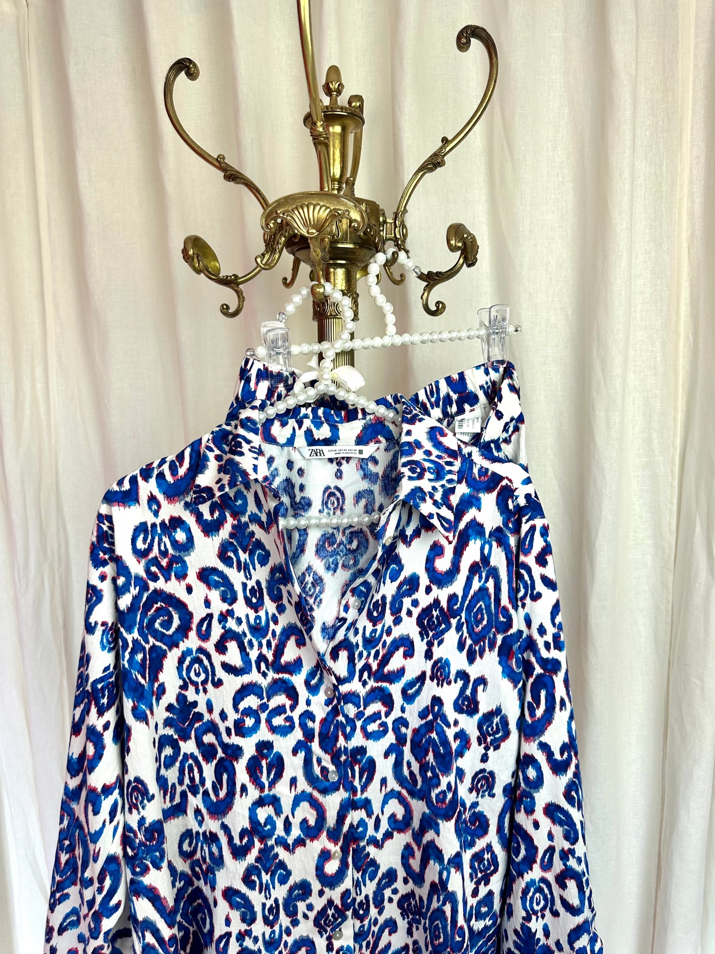 Set (Blouse+Broek) ZARA print cobalt maat XS
