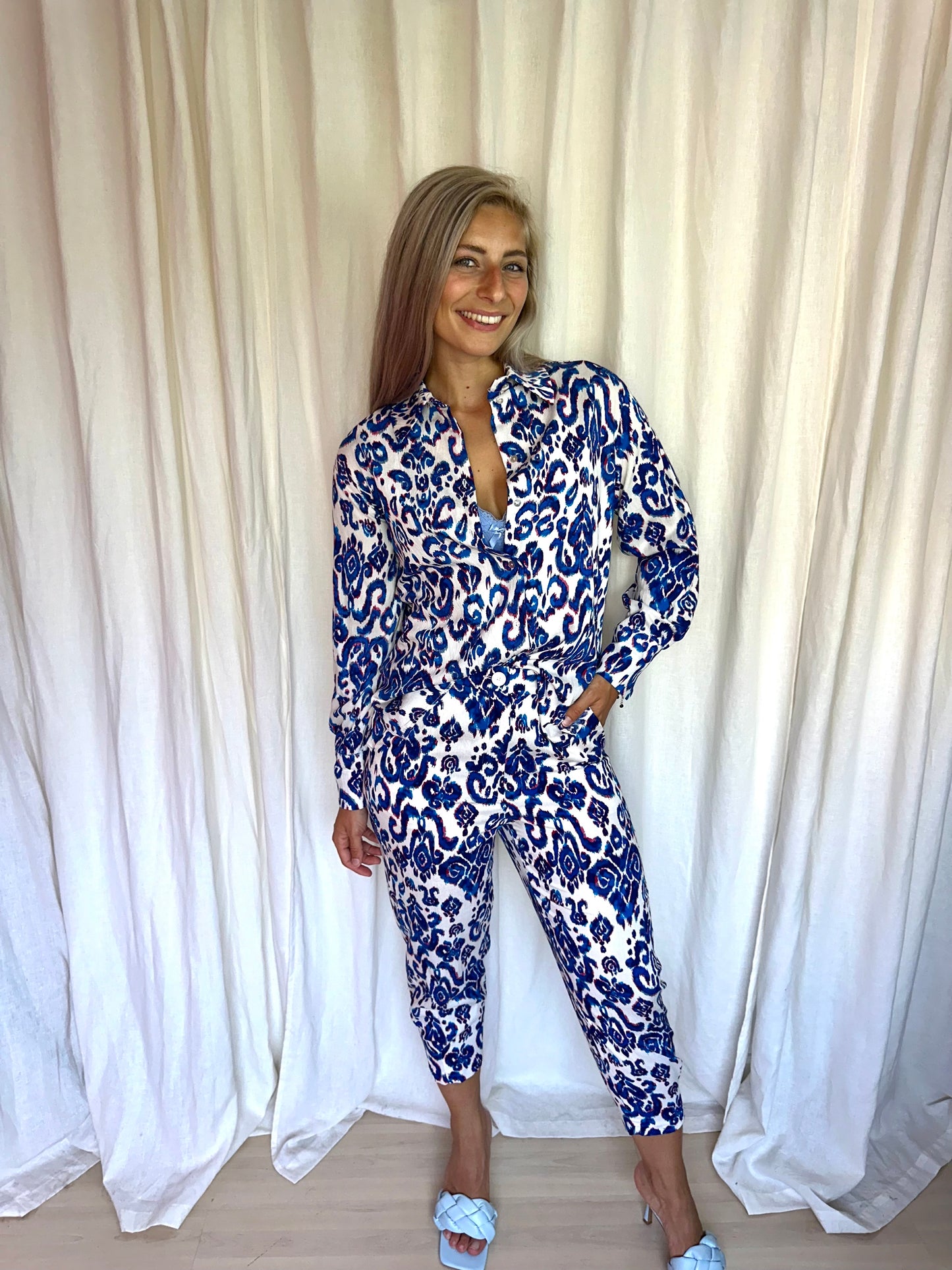 Set (Blouse+Broek) ZARA print cobalt maat XS