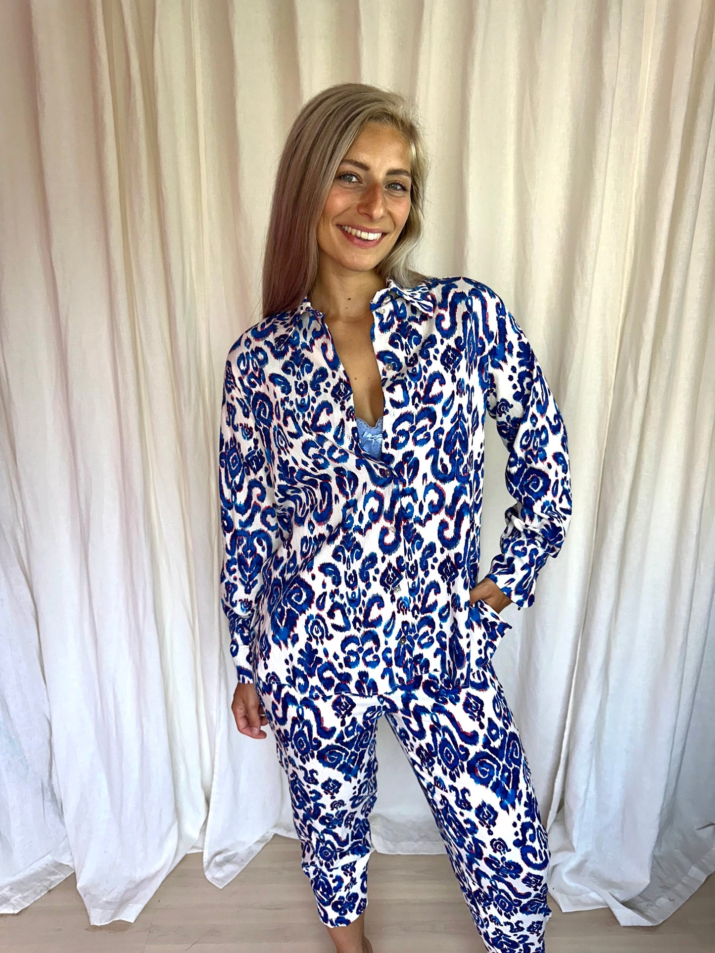 Set (Blouse+Broek) ZARA print cobalt maat XS