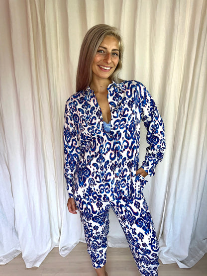 Set (Blouse+Broek) ZARA print cobalt maat XS