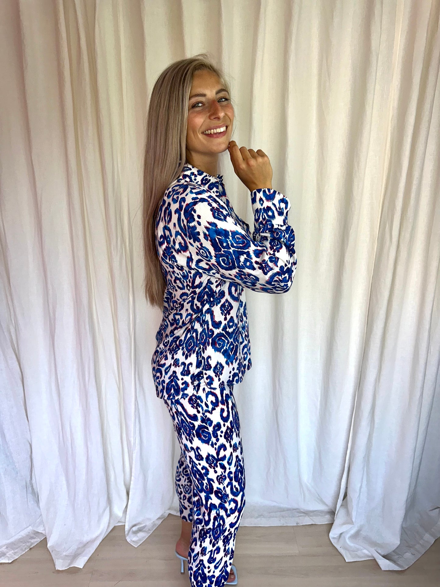 Set (Blouse+Broek) ZARA print cobalt maat XS