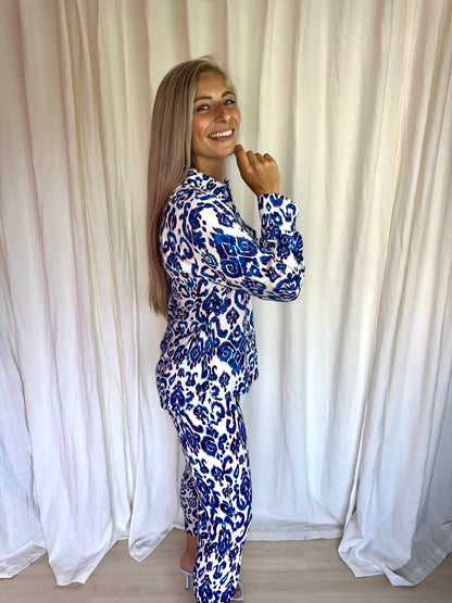 Set (Blouse+Broek) ZARA print cobalt maat XS