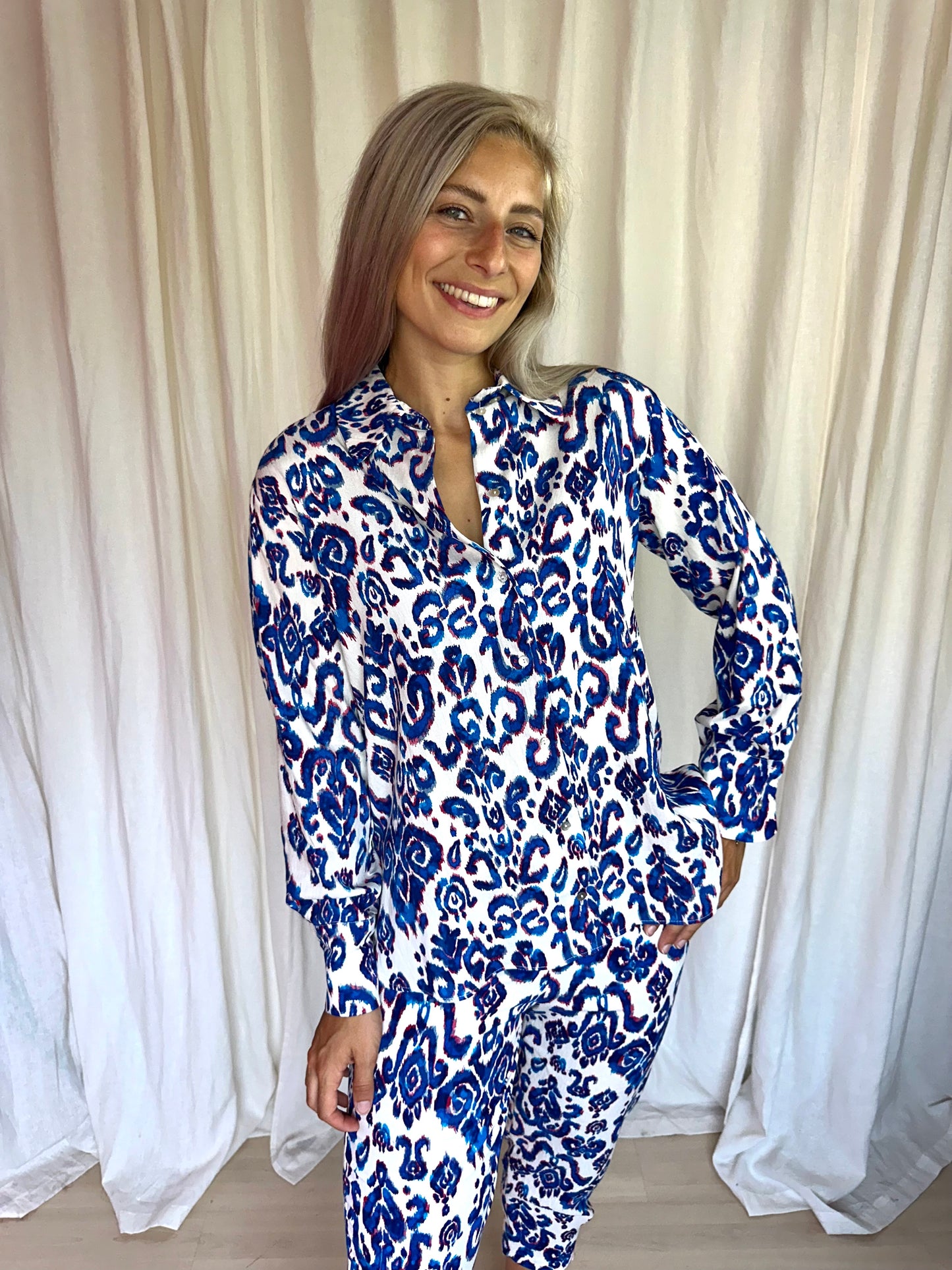 Set (Blouse+Broek) ZARA print cobalt maat XS