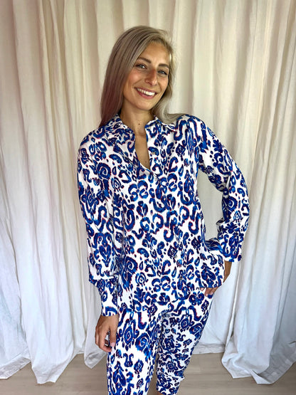 Set (Blouse+Broek) ZARA print cobalt maat XS