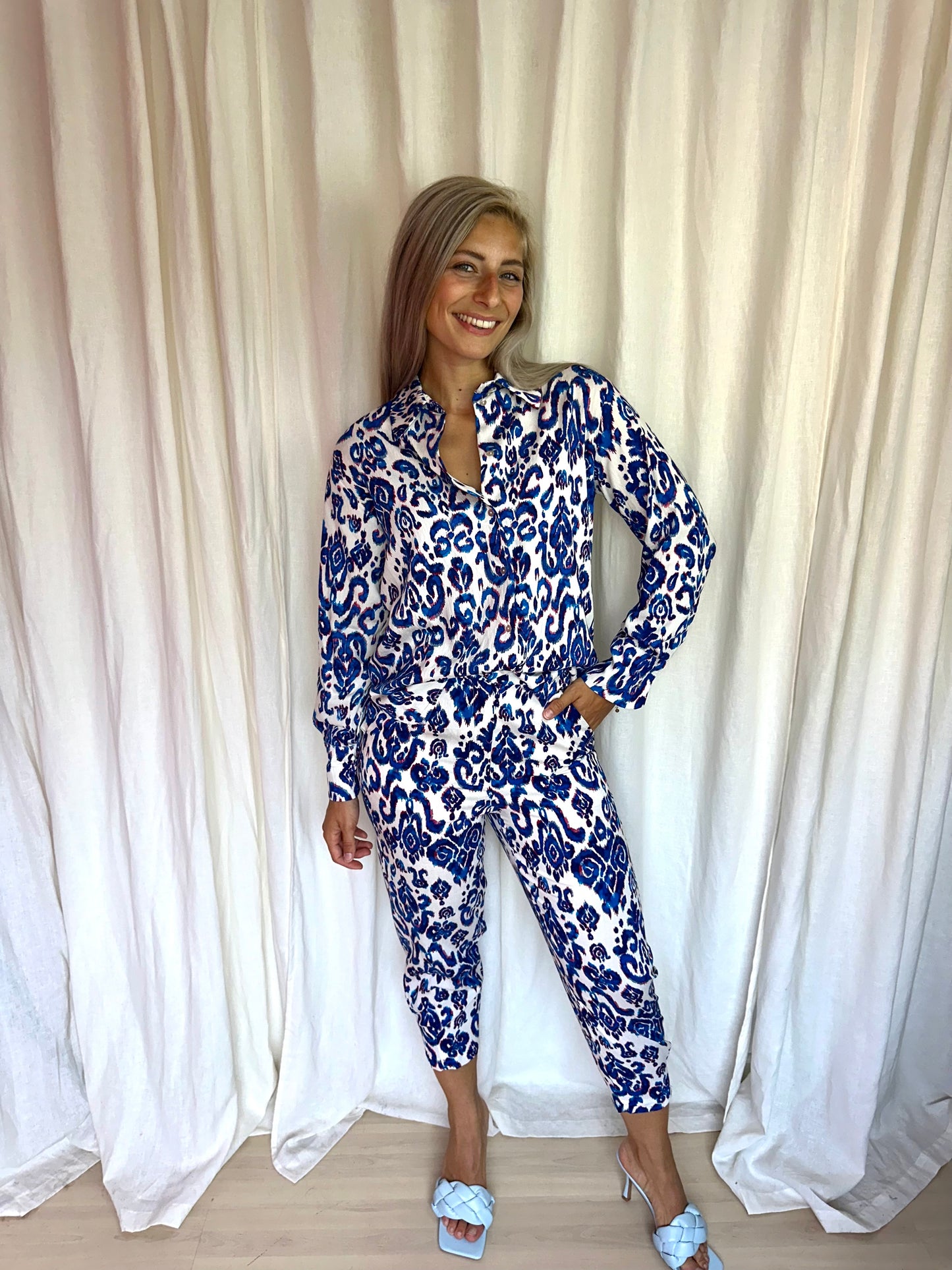 Set (Blouse+Broek) ZARA print cobalt maat XS