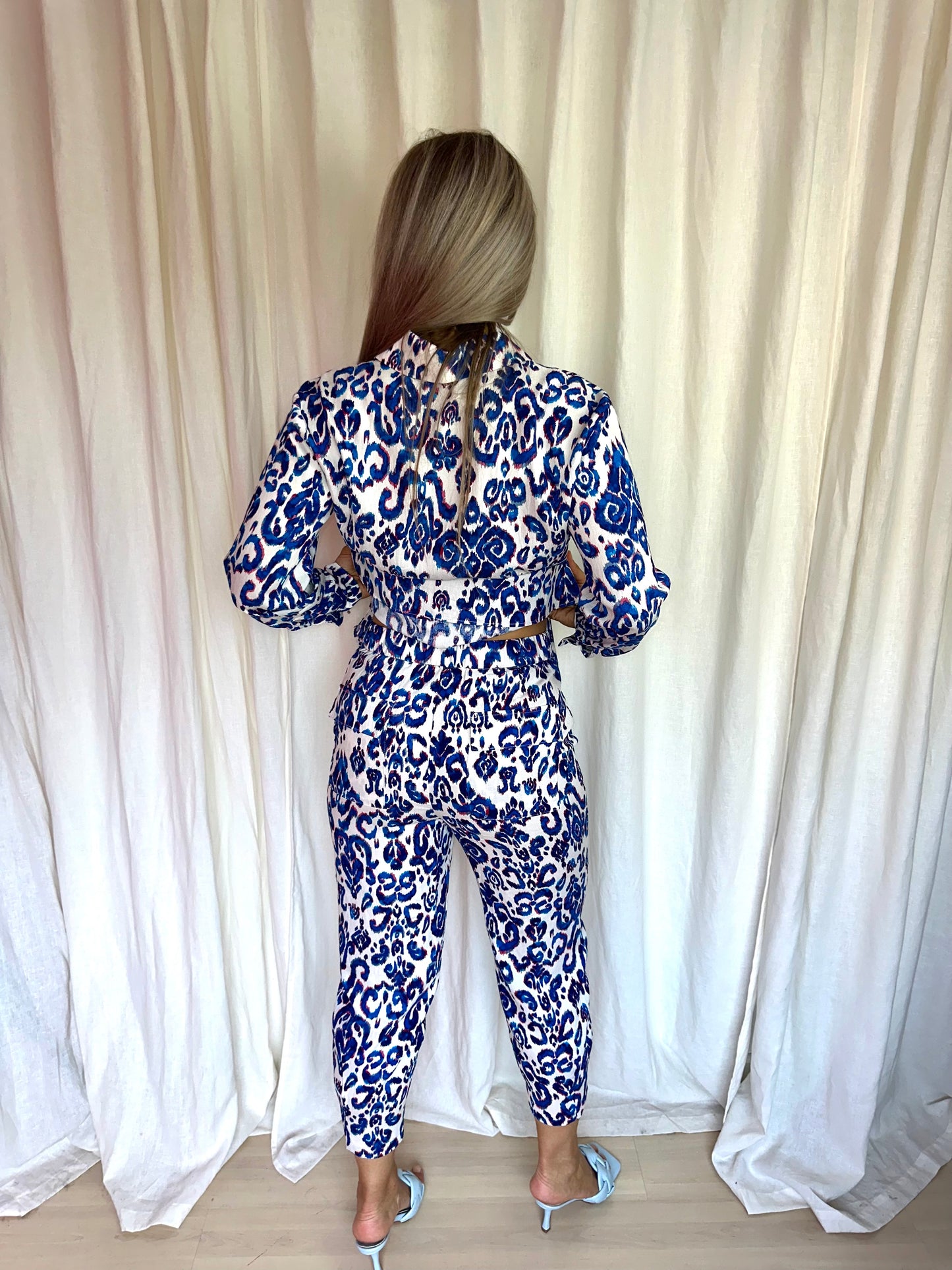 Set (Blouse+Broek) ZARA print cobalt maat XS