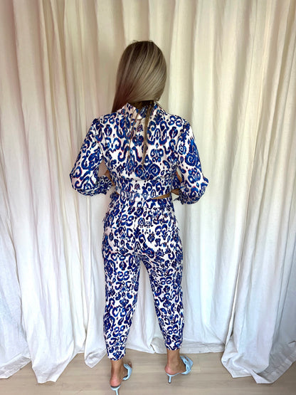 Set (Blouse+Broek) ZARA print cobalt maat XS