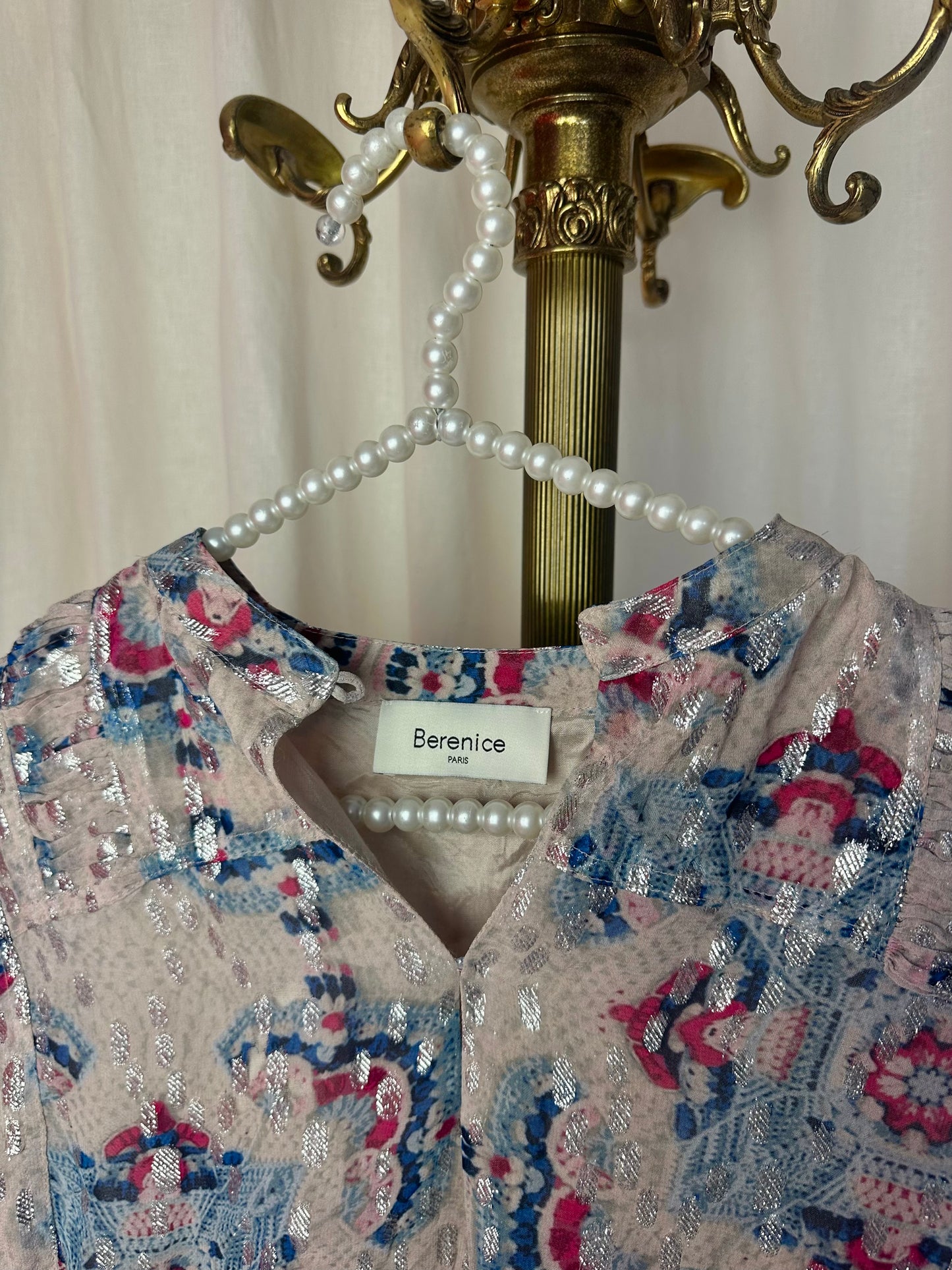 Set (Blouse+Rok Jeremia) Berenice print blauw,lichtroze,zilver maat 36
