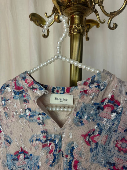 Set (Blouse+Rok Jeremia) Berenice print blauw,lichtroze,zilver maat 36