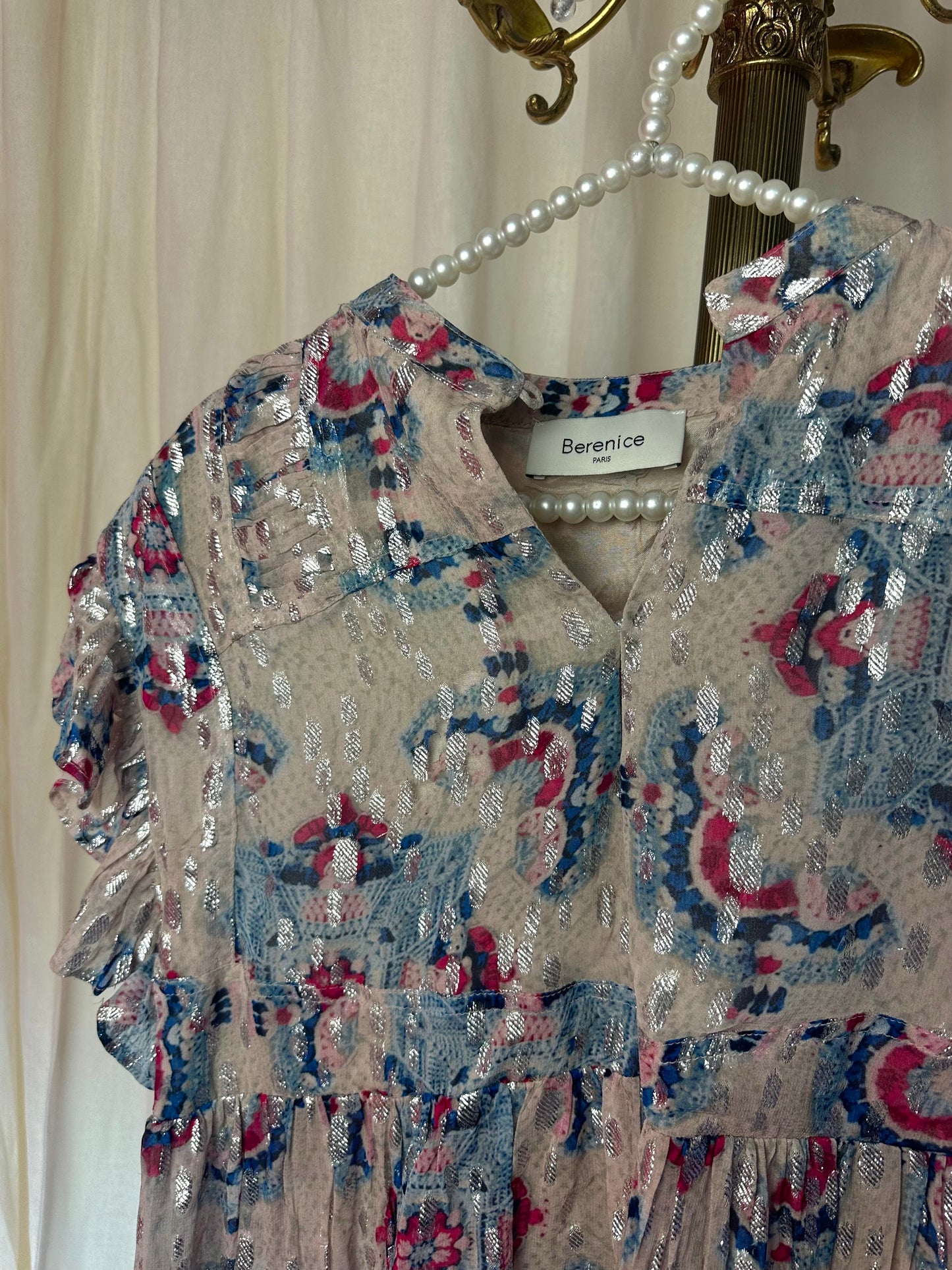 Set (Blouse+Rok Jeremia) Berenice print blauw,lichtroze,zilver maat 36