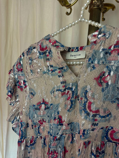 Set (Blouse+Rok Jeremia) Berenice print blauw,lichtroze,zilver maat 36