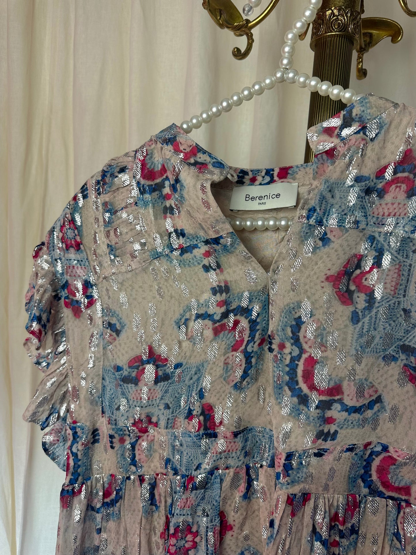 Set (Blouse+Rok Jeremia) Berenice print blauw,lichtroze,zilver maat 36