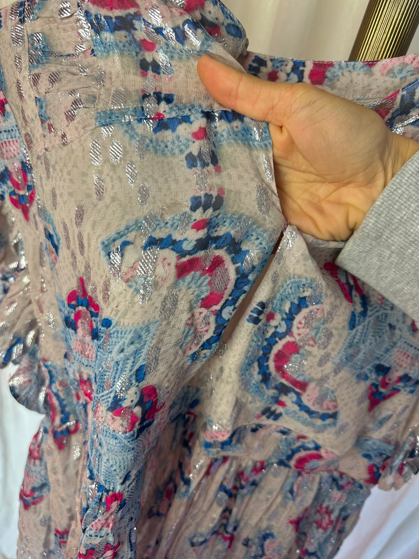Set (Blouse+Rok Jeremia) Berenice print blauw,lichtroze,zilver maat 36