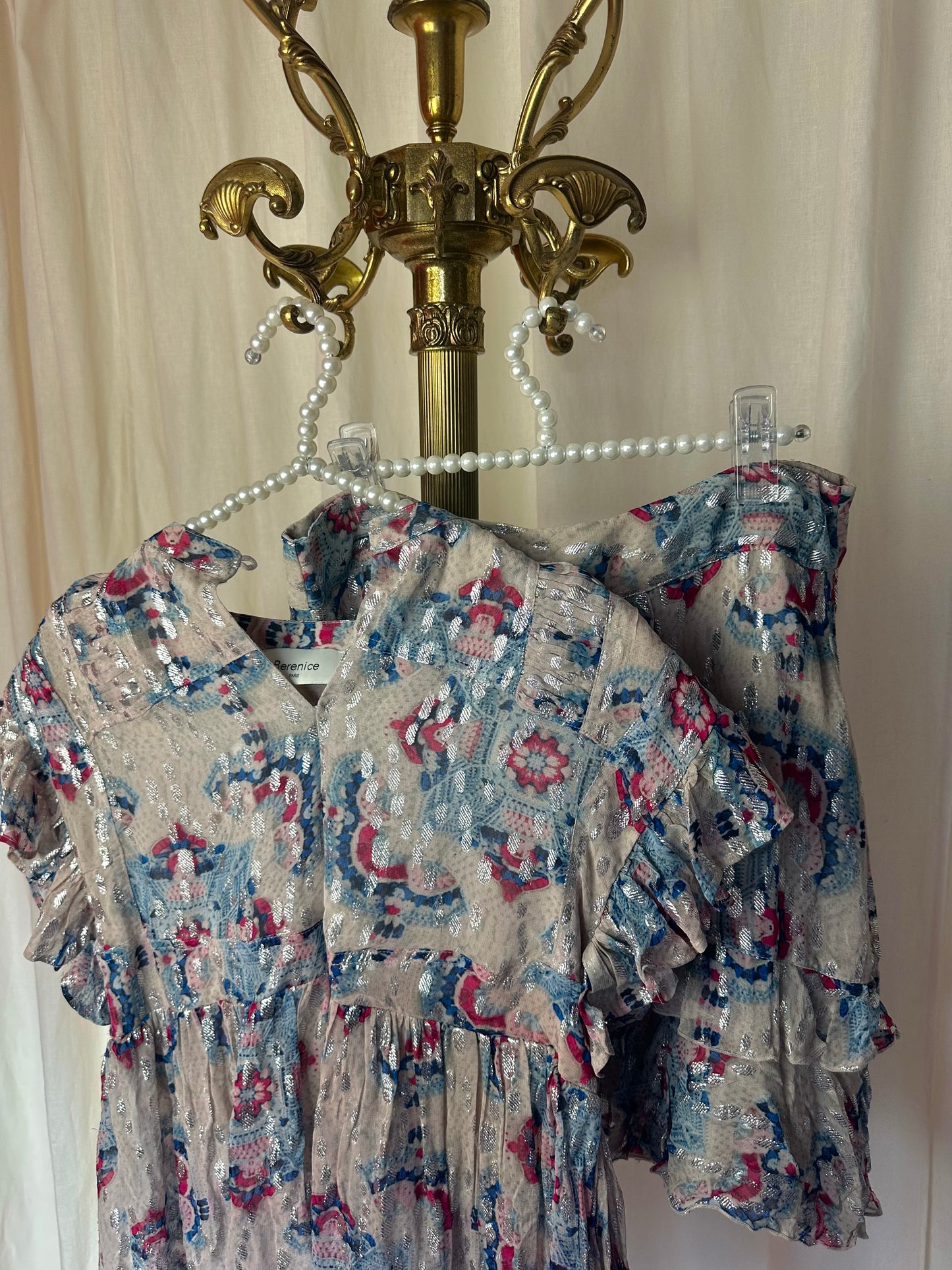Set (Blouse+Rok Jeremia) Berenice print blauw,lichtroze,zilver maat 36