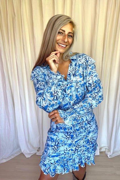 Set (Blouse+Rok) Berenice Paris print blauw,wit maat 40