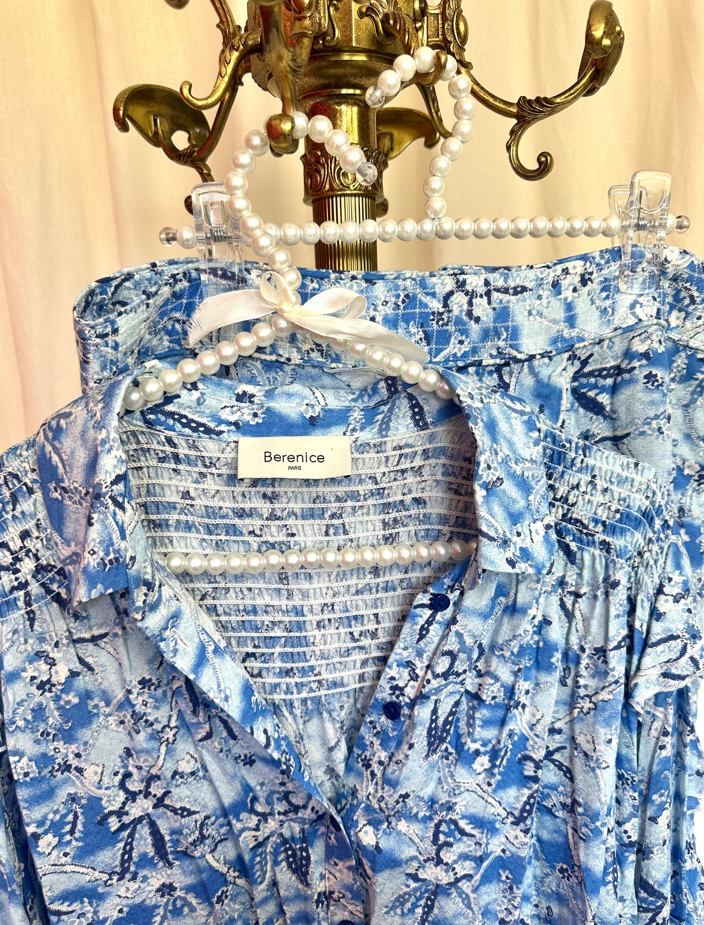 Set (Blouse+Rok) Berenice Paris print blauw,wit maat 40