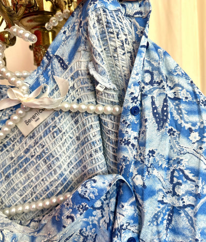 Set (Blouse+Rok) Berenice Paris print blauw,wit maat 40