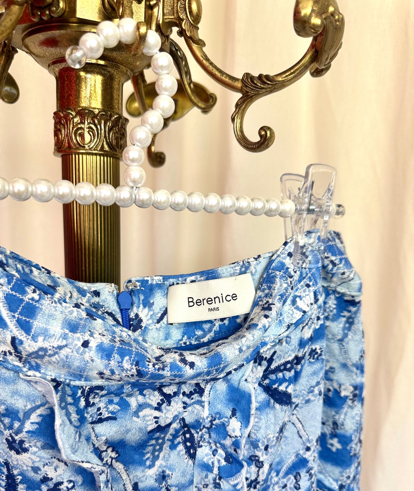 Set (Blouse+Rok) Berenice Paris print blauw,wit maat 40