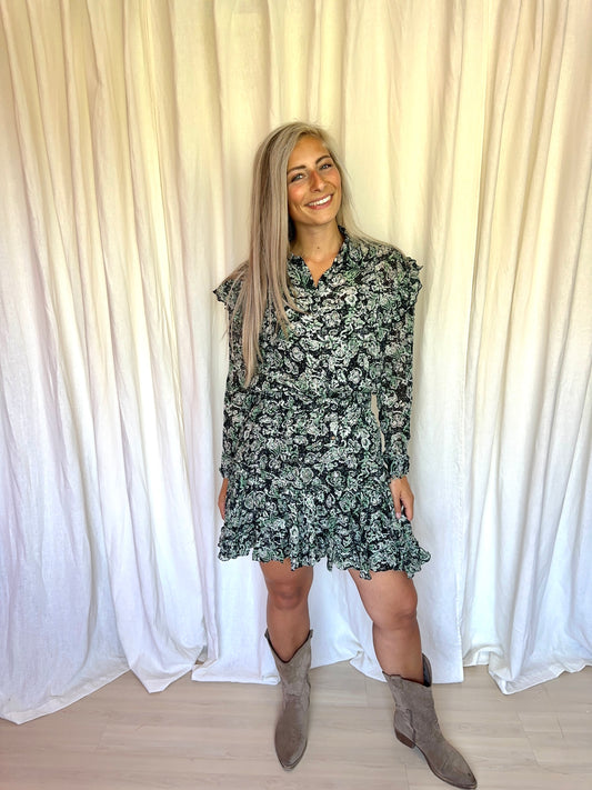 Set (Blouse+Rok) Berenice Paris print groen,zwart maat 40