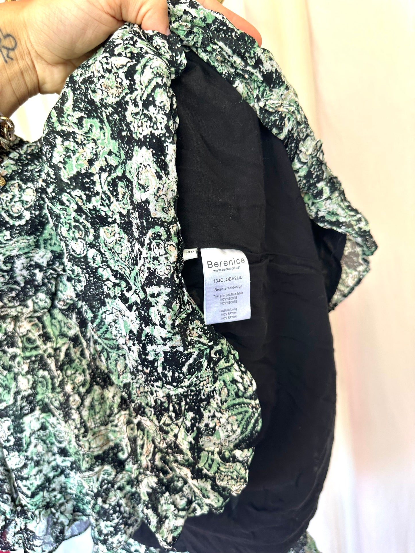 Set (Blouse+Rok) Berenice Paris print groen,zwart maat 40